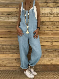 Bohemian Solid Color Straps Loose Plus Size Jumpsuit