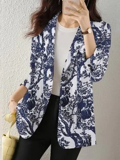 Plants Print Button Front Lapel Long Sleeve Blazer -Zanzea Shop 3fc2f116 edc5 48ff b549 dc59449f2ba8