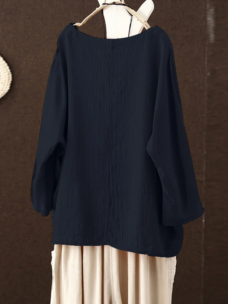 Solid Color Crew Neck Long Sleeve Plus Size Blouse 8 Solid Color Crew Neck Long Sleeve Plus Size Blouse - Image 8