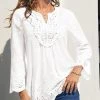 Embroidery Solid Notch Neck Blouse For Women