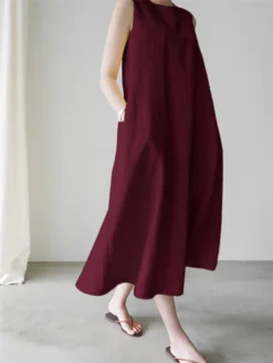 Solid Sleeveless Pocket Casual Crew Neck Dress -Zanzea Shop 3fdcf170 8984 4bbe 8a8f f01ba57eb21d
