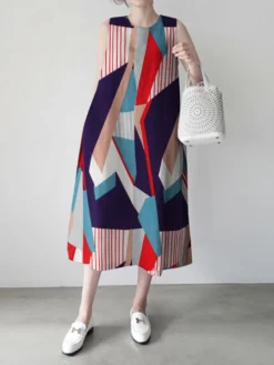 Geometry Stripe O-neck Pocket Sleeveless Women Print Dress -Zanzea Shop 405a8f5e 9a60 4c10 8aae 7d44df8c9175