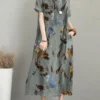 Flower Print Pocket Button Lapel Short Sleeve Casual Dress