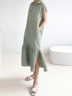 Solid Slit Pocket Lapel Short Sleeve Dress With Belt -Zanzea Shop 408e3c1d b095 4aaf bec9 b53438afe291