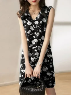 Women Random Allover Flower Print Sleeveless V-neck Dress -Zanzea Shop 410bf071 04a1 423b 90d3 210e8fd23ef4