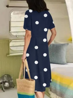 Dot Print Pocket V-neck Short Sleeve Casual Dress -Zanzea Shop 4122d905 afa8 4687 8f9b 9c1ec9310603