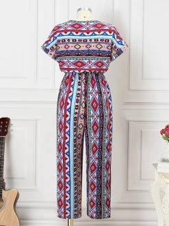 Women Bohemian Geometric Print V-Neck Short Sleeve Jumpsuit -Zanzea Shop 4163c032 1d12 42a5 8387 66964ec04aad