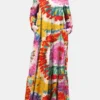 Colorful Calico Print Long Sleeve Dress With Pocket Women