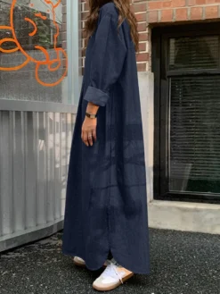 Solid Long Sleeve Denim Lapel Button Casual Dress -Zanzea Shop 41a7278e 7e93 4220 bffa d02e9ed3b4ca