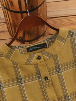 Plaid Print High-low Long Sleeve Stand Collar Dress -Zanzea Shop 4253fed3 9f94 4b68 91c5 a7a7036c0469