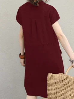 Solid Short Sleeve Pocket Drawstring Button Dress 15 Solid Short Sleeve Pocket Drawstring Button Dress -Zanzea Shop 428270c8 bf63 400d 9874 634982df20f7