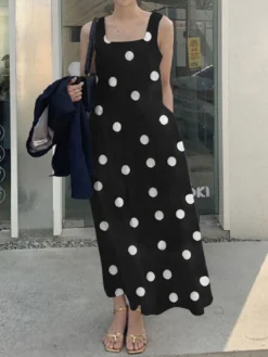 Allover Polka Dot Print Pocket Square Collar Sleeveless Dress -Zanzea Shop 42994765 a268 471e bdc9 c8240780e964