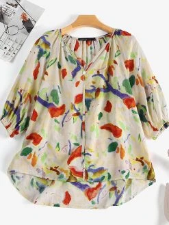 Women Swan Watercolor Floral Print V-Neck Half Sleeve Blouse -Zanzea Shop 429bd68b 32d4 4ca8 96d1 f6924b5c4f06
