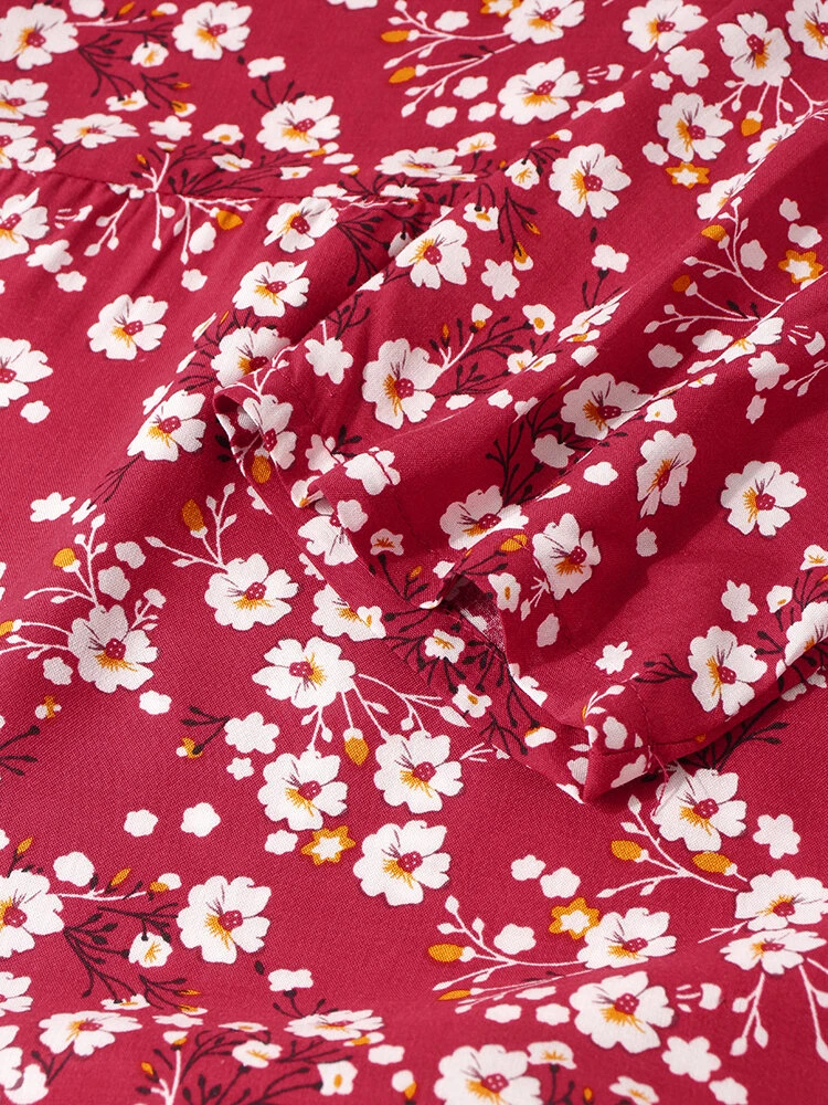 Women Vintage Floral Print O-neck Pocket Long Sleeve Maxi Dress 8 Women Vintage Floral Print O-neck Pocket Long Sleeve Maxi Dress - Image 8