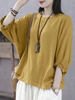 Women Solid Crew Neck Cotton Dolman Sleeve Blouse -Zanzea Shop 42f3119a d04c 4e95 93cb d7dbd12b5bab