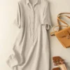 Solid Button Front Short Sleeve Lapel Shirt Dress