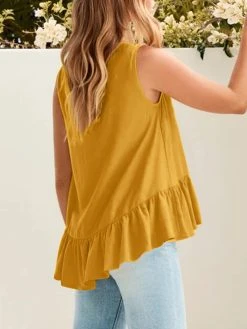 Solid Ruffle Hem Sleeveless Crew Neck Tank Top -Zanzea Shop 435a2352 d423 4847 bed8 e5975a12df59