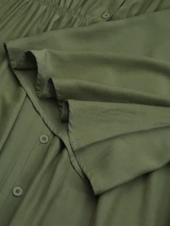 Solid Color Pleated Bell Sleeve V-neck Plus Size Button Dress For Women -Zanzea Shop 4411cb8b 8acb 4477 84c6 c3909cfd1d40