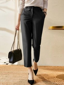 Solid Pocket Crop Tailored Pants For Women -Zanzea Shop 44438155 31fb 4c56 878d 0f9e37da8335