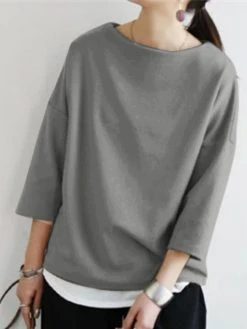 Solid Drop Shoulder 3/4 Sleeve Crew Neck Casual Loose T-shirt 16 Solid Drop Shoulder 3/4 Sleeve Crew Neck Casual Loose T-shirt -Zanzea Shop 446d4db4 367a 40a6 83dc b15e96f28977