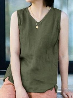 Solid V-neck Slit Hem Sleeveless Casual Tank Top -Zanzea Shop 447db1c5 1945 4044 87c6 6b3dc5337267