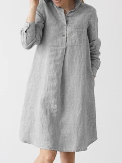 Stripe Print Pocket Button Half Placket Lapel Shirt Dress -Zanzea Shop 44afb890 d25c 40cf a20d 966a61ecc344