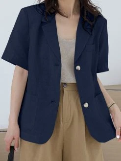 Solid Pocket Button Front Short Sleeve Lapel Casual Blazer -Zanzea Shop 44b5ecbe 664b 4659 ab8f 42198b9a90a8