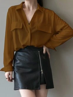 Solid Button Front Lapel Long Sleeve Shirt -Zanzea Shop 44b9ad2d 816a 469d 8255 8c2ef96c9b38