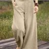 Women Solid Color Cotton Casual Wide Leg Pants