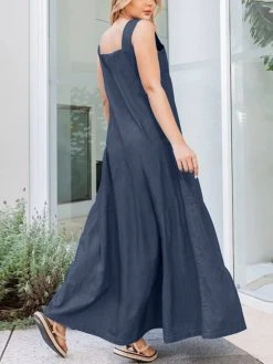 Women Solid Tiered Square Collar Sleeveless Denim Maxi Dress -Zanzea Shop 4542ab09 7bcc 44fa 8574 c723bac76b91