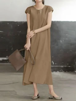 Women Solid Short Sleeve Casual Crew Neck Dress -Zanzea Shop 4552dcc7 81dc 489d 97a9 8f55225eda5a