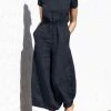 Solid Color Short Sleeve O-neck Cotton Wide Leg Jumpsuit