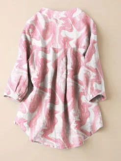 Marble Pattern Button 3/4 Sleeve Stand Collar Casual Blouse -Zanzea Shop 4585f45a b584 4184 8c33 27de1306bffb