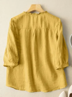 Women Plain Frill Neck Button Front Cotton Puff Sleeve Shirt -Zanzea Shop 459ceea1 a93d 46de 917a 756143cdd62a