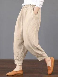 Solid Elastic Waist Pocket Pants For Women -Zanzea Shop 459e9266 dfed 4095 965a 1478644f988d