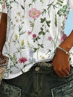 Women Allover Floral Plant Print V-Neck Short Sleeve T-Shirt -Zanzea Shop 45b63f08 f0e7 4c2e ae09 9d2a92428af4