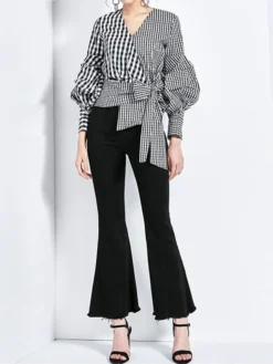 Contrast Plaid Bishop Sleeve Knot Plus Size Blouse 15 Contrast Plaid Bishop Sleeve Knot Plus Size Blouse -Zanzea Shop 45bd95dd cb75 4084 a3a5 bb81c4a8a5d0