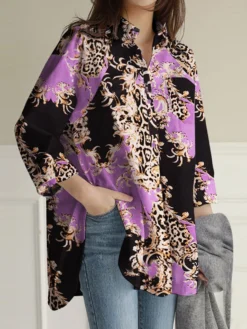 Leopard Button Split Long Sleeve V Neck Blouse -Zanzea Shop 45ce74eb cba5 45d4 8652 b65b65745040