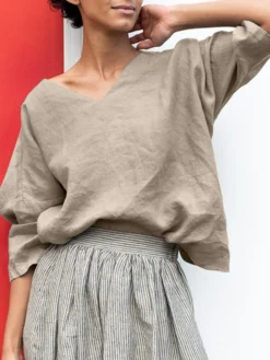 Solid 3/4 Sleeve V-neck Loose Blouse For Women -Zanzea Shop 46164fb9 dfa6 4d38 9009 ead56c678d43