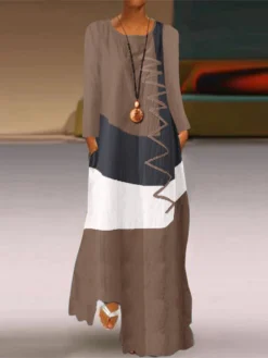 Print Patchwork Long Sleeve Plus Size Maxi Dress With Pockets -Zanzea Shop 461914e3 9310 4b65 9f12 21dee88d689f