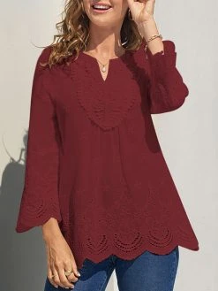 Embroidery Solid Notch Neck Blouse For Women -Zanzea Shop 462a785c de5a 4e8b 8a7f d91ae4658f29