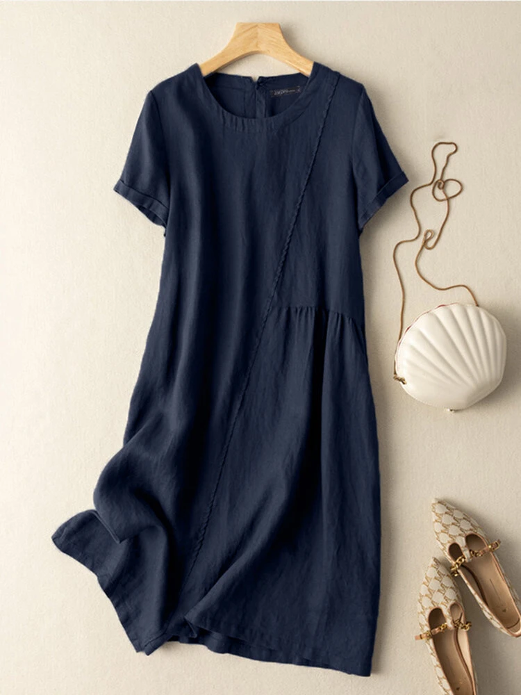 Solid Short Sleeve Crew Neck Casual Dress For Women 4 Solid Short Sleeve Crew Neck Casual Dress For Women - Image 4