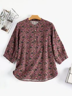 Women Ditsy Floral Print Stand Collar Half Button Cotton Blouse -Zanzea Shop 46596d89 5fa7 49e8 9990 07a0b6f9fdfb