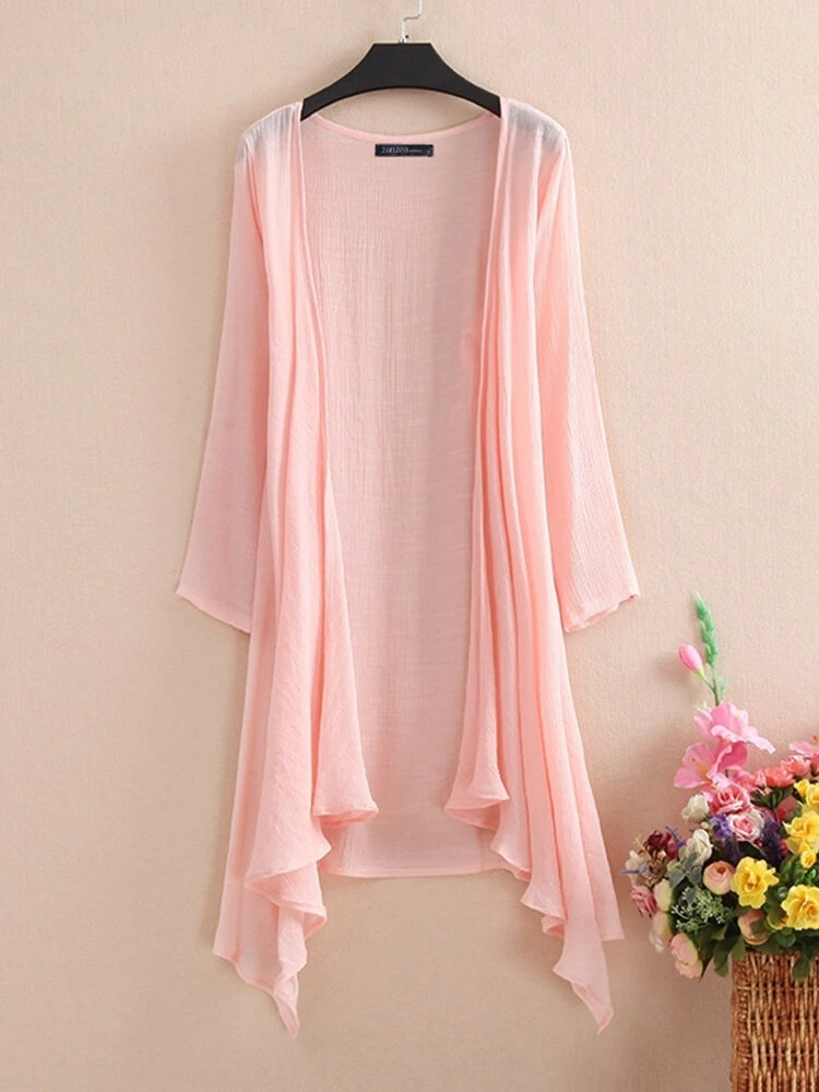 Solid Color Long Sleeve Asymmetrical Loose Kimono For Women 3 Solid Color Long Sleeve Asymmetrical Loose Kimono For Women - Image 3