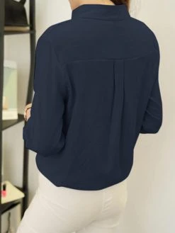 Solid Button Front Stand Collar 3/4 Sleeve Blouse -Zanzea Shop 468807bb 4898 4913 a2af 0d9b1beebe1b