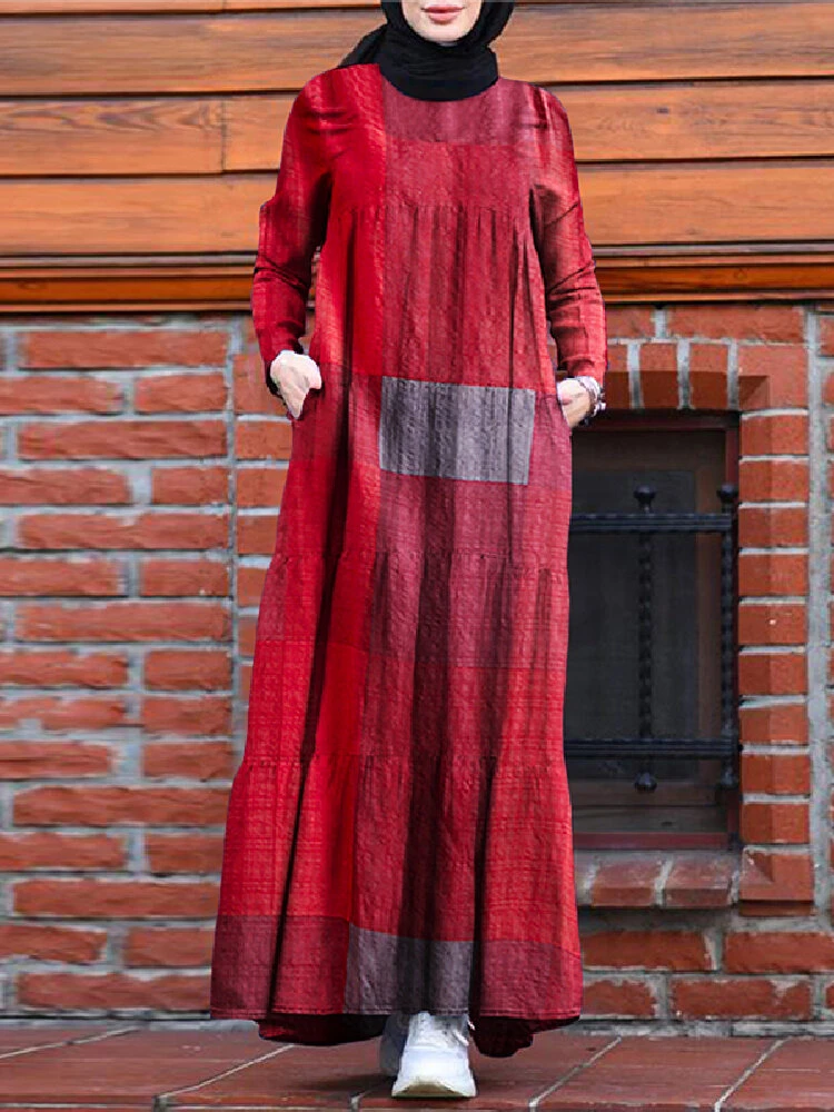 Plaid Print Contrast Color Casual Dress With Pocket For Women 4 Plaid Print Contrast Color Casual Dress With Pocket For Women - Image 4