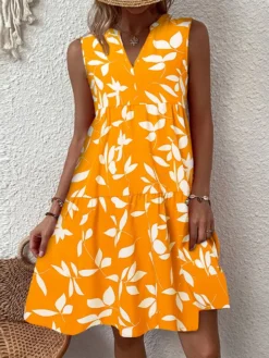 Women Allover Leaf Print V-Neck Tiered Sleeveless Dress 9 Women Allover Leaf Print V-Neck Tiered Sleeveless Dress -Zanzea Shop 46c371fd 5dc6 43b2 9895 b9c2a5cf699b
