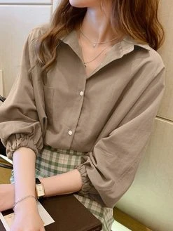 Solid 3/4 Sleeve Pocket Lapel Blouse For Women 10 Solid 3/4 Sleeve Pocket Lapel Blouse For Women -Zanzea Shop 47212cff 8904 45e7 bd5d ace737cd2548