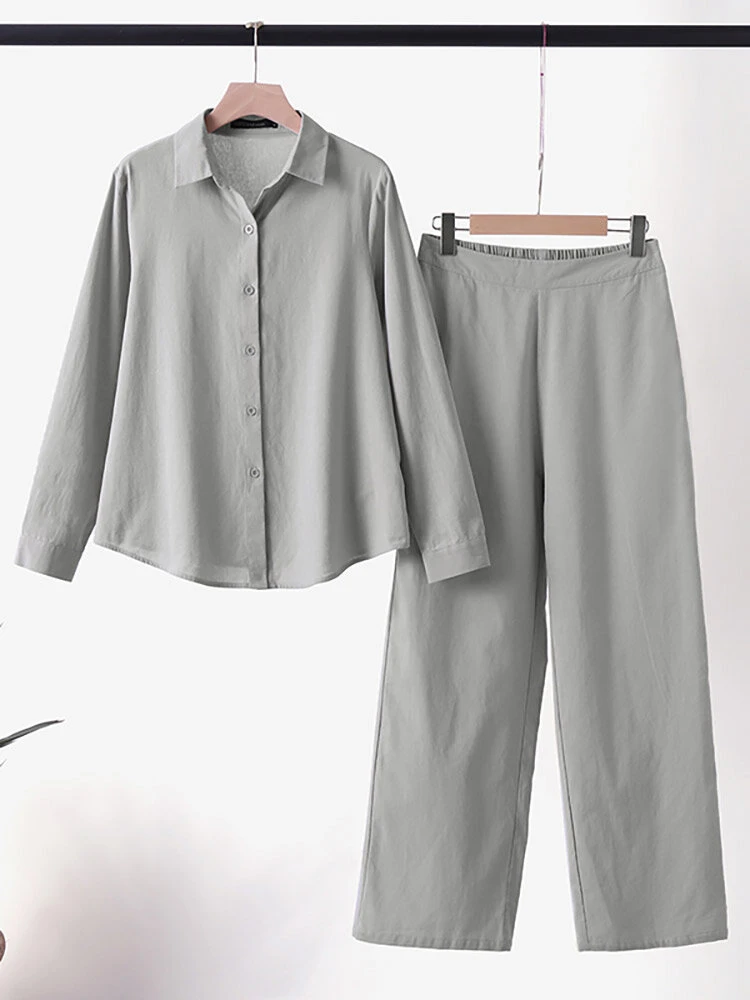 Solid Long Sleeve Straight Leg Two Pieces Suit 3 Solid Long Sleeve Straight Leg Two Pieces Suit - Image 3