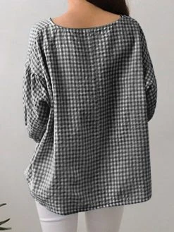Check Print Crew Neck 3/4 Sleeve Casual Loose Blouse 15 Check Print Crew Neck 3/4 Sleeve Casual Loose Blouse -Zanzea Shop 47e2bf50 c947 4b4f 9fd1 9fe350e0c538